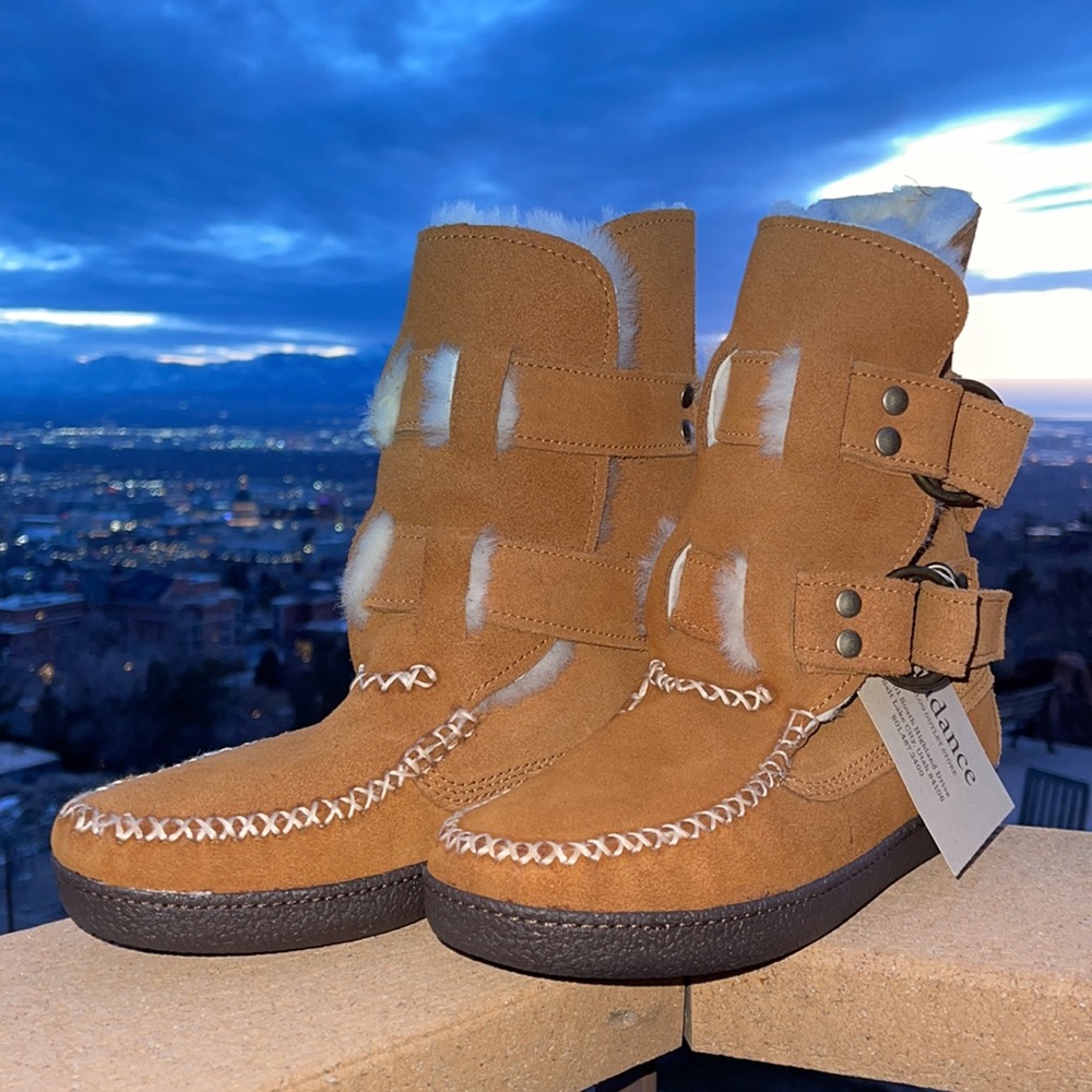 Quoddy Twinstrap sheepskin boots. New from Sundance.